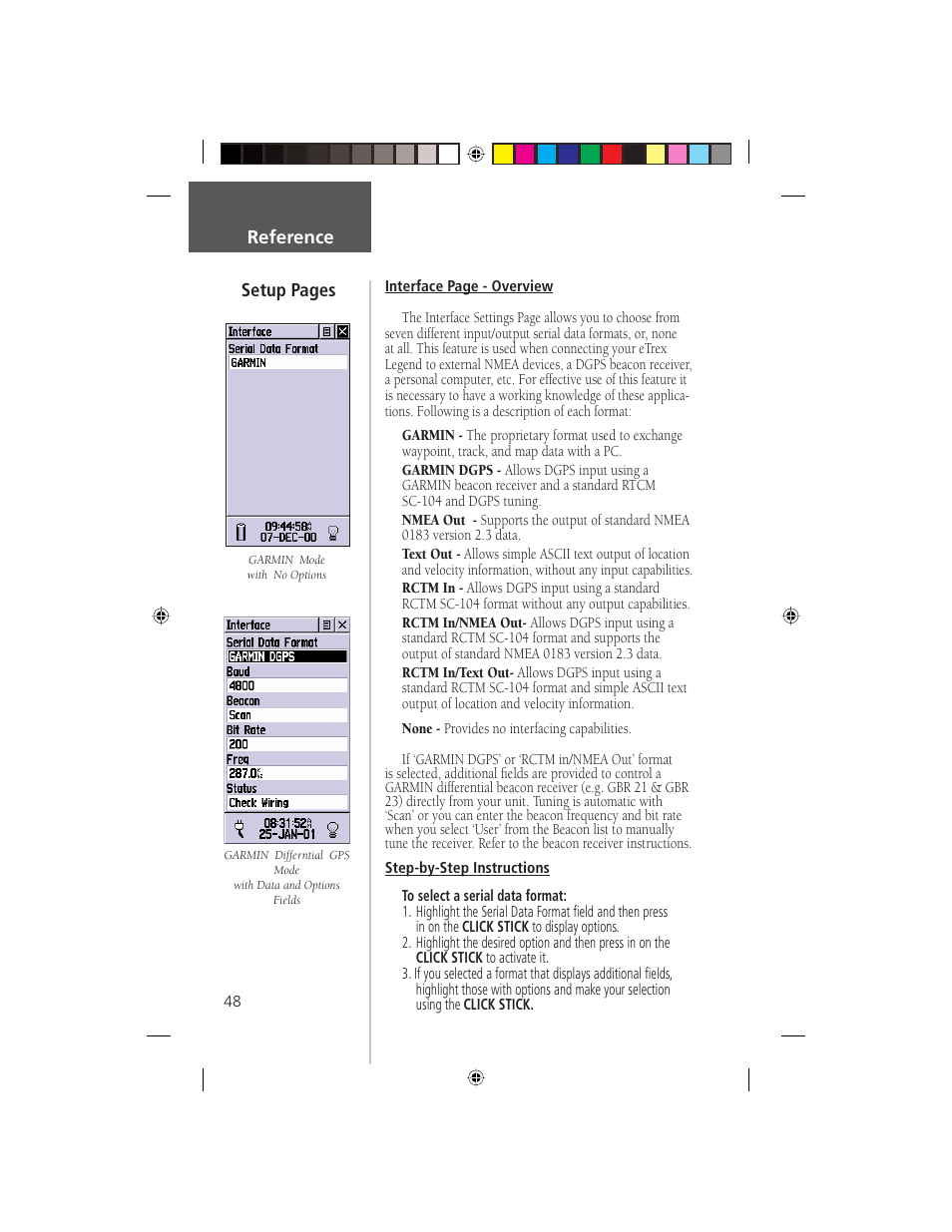 Reference setup pages | Garmin eTrex Legend User Manual | Page 54 / 68