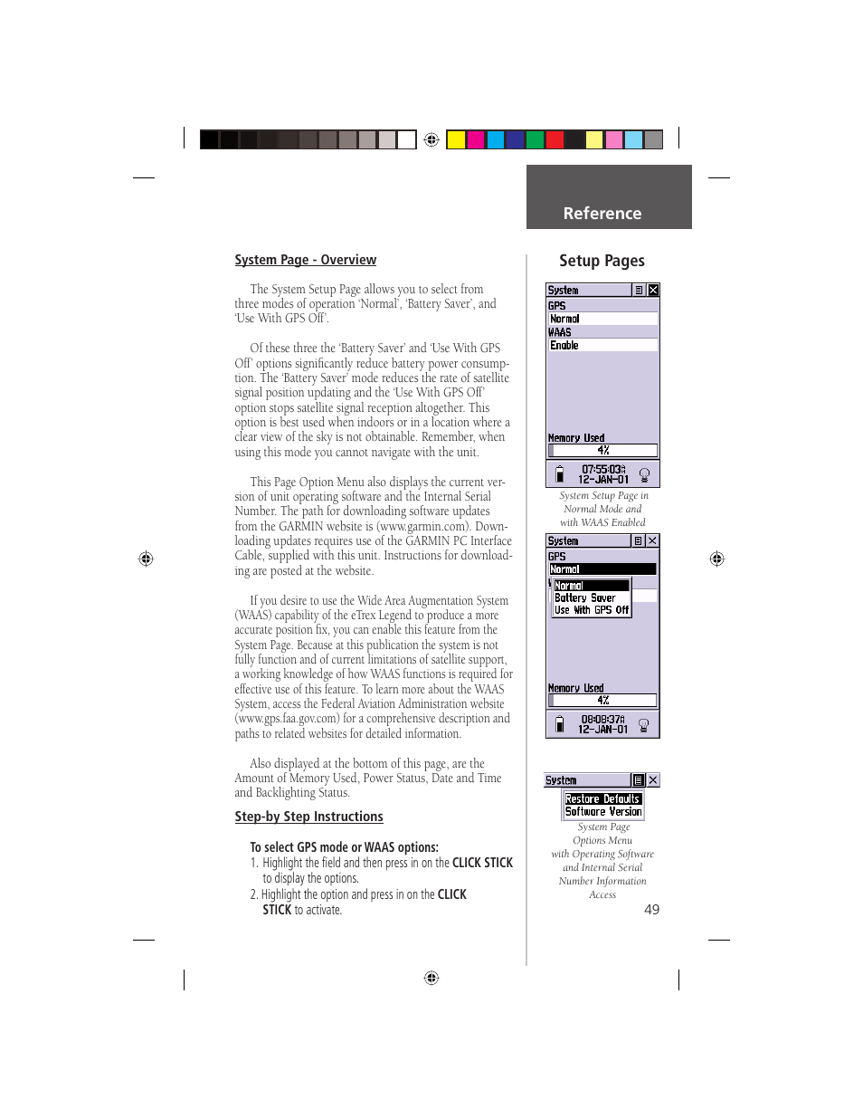 Setup pages reference | Garmin eTrex Legend User Manual | Page 55 / 68