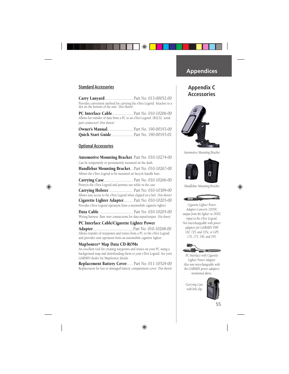 Appendix c accessories appendices | Garmin eTrex Legend User Manual | Page 61 / 68