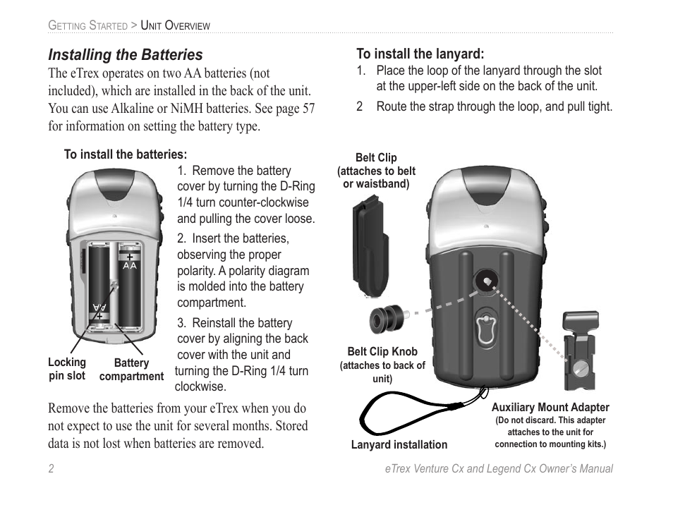 Installing the batteries | Garmin eTrex Legend Cx User Manual | Page 12 / 96