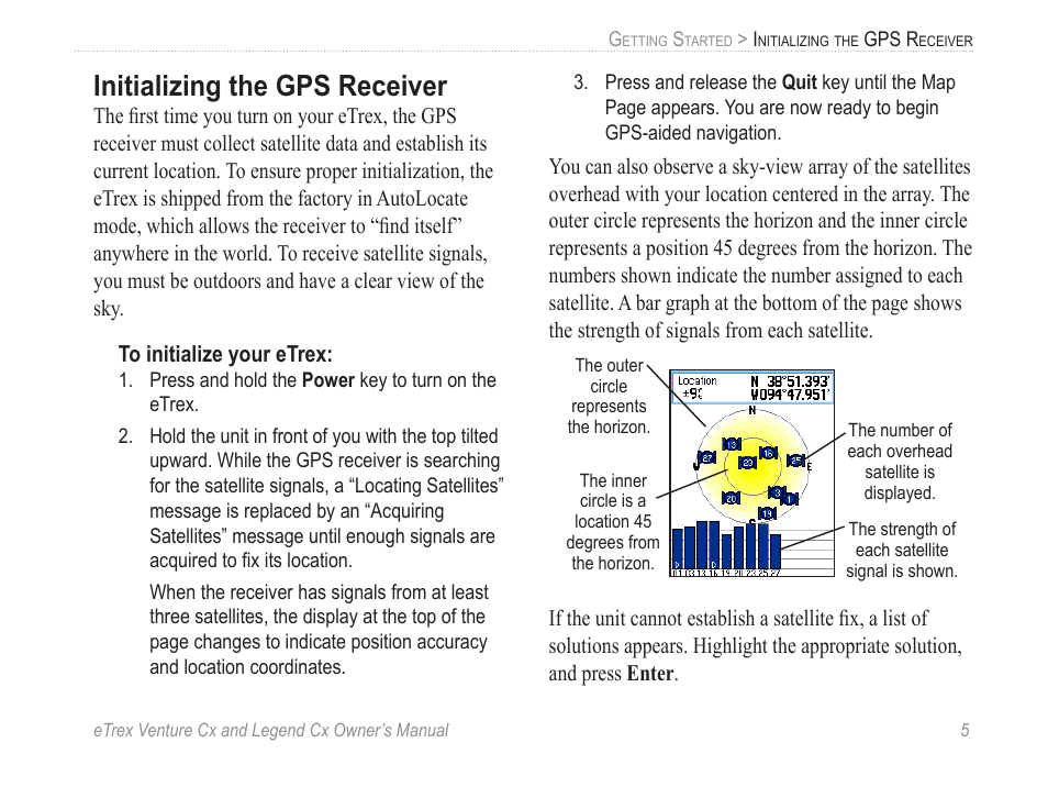 Initializing the gps receiver | Garmin eTrex Legend Cx User Manual | Page 15 / 96