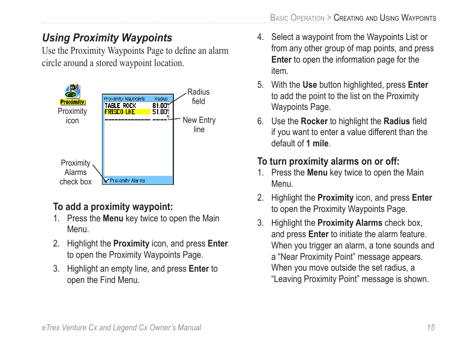 Using proximity waypoints | Garmin eTrex Legend Cx User Manual | Page 25 / 96