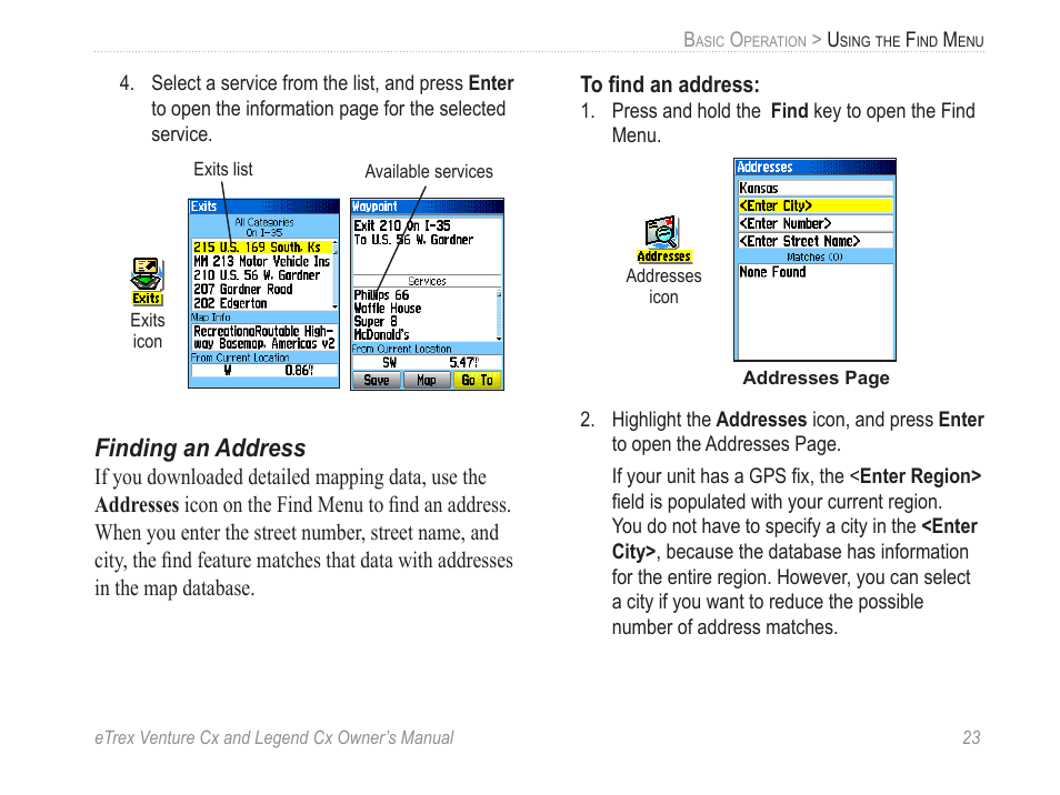 Finding an address | Garmin eTrex Legend Cx User Manual | Page 33 / 96