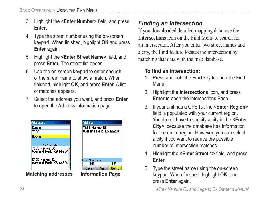 Finding an intersection | Garmin eTrex Legend Cx User Manual | Page 34 / 96