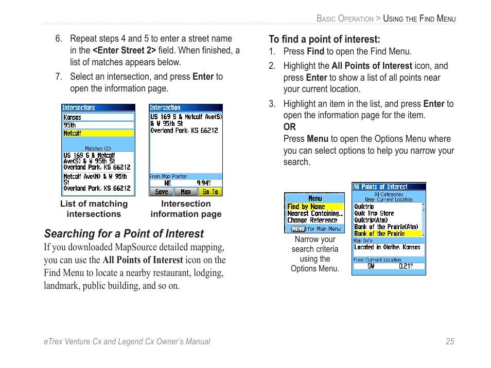 Searching for a point of interest | Garmin eTrex Legend Cx User Manual | Page 35 / 96