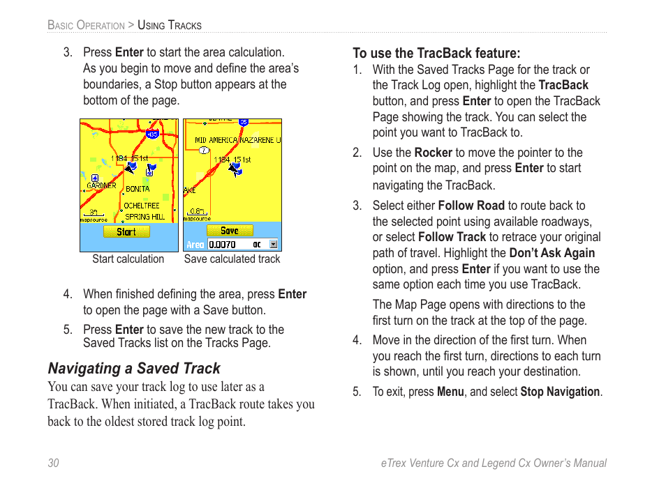 Navigating a saved track | Garmin eTrex Legend Cx User Manual | Page 40 / 96
