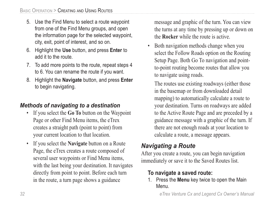 Navigating a route | Garmin eTrex Legend Cx User Manual | Page 42 / 96