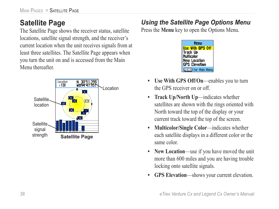 Satellite page | Garmin eTrex Legend Cx User Manual | Page 48 / 96