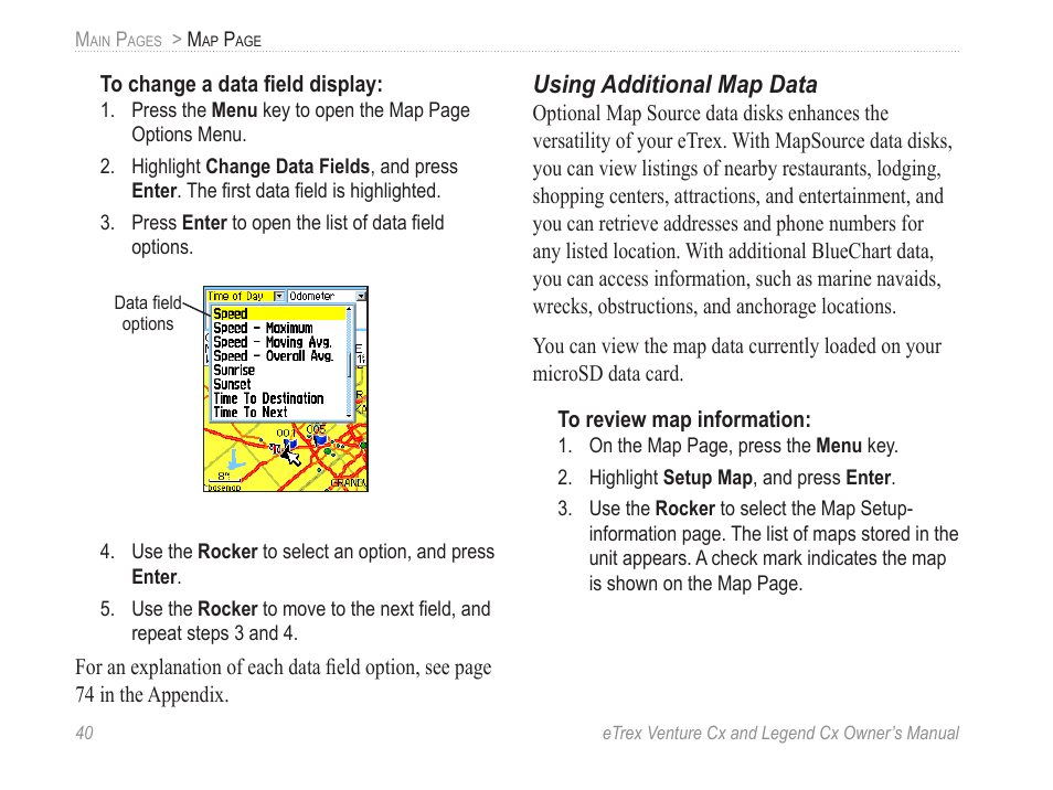 Using additional map data | Garmin eTrex Legend Cx User Manual | Page 50 / 96