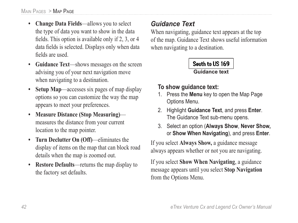Guidance text | Garmin eTrex Legend Cx User Manual | Page 52 / 96
