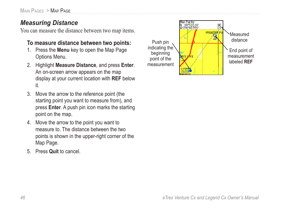 Measuring distance | Garmin eTrex Legend Cx User Manual | Page 56 / 96