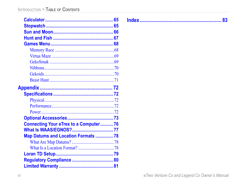 Garmin eTrex Legend Cx User Manual | Page 6 / 96