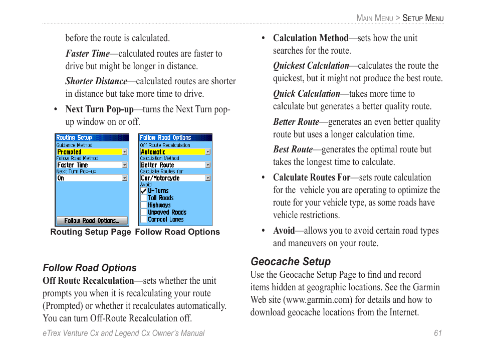Geocache setup | Garmin eTrex Legend Cx User Manual | Page 71 / 96