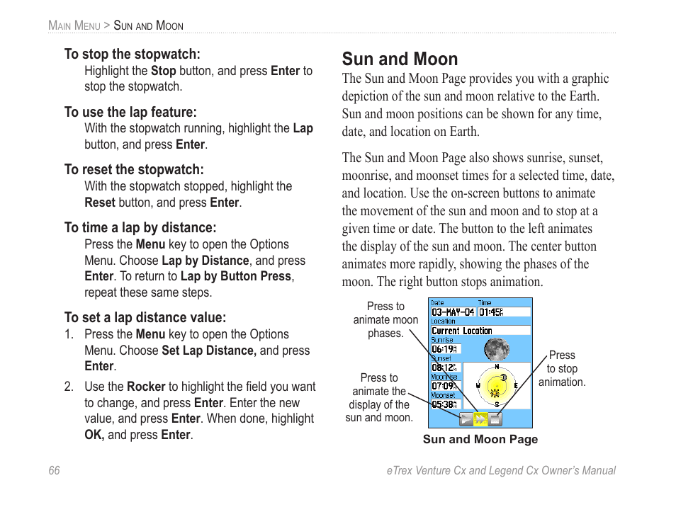 Sun and moon | Garmin eTrex Legend Cx User Manual | Page 76 / 96