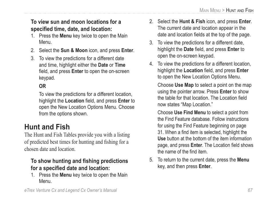 Hunt and fish | Garmin eTrex Legend Cx User Manual | Page 77 / 96