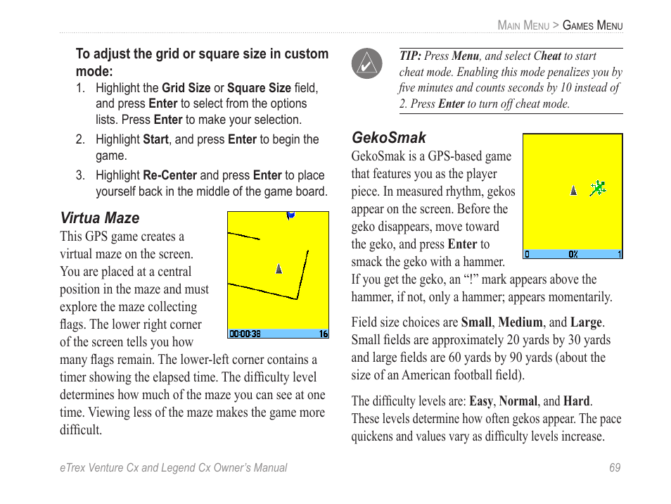 Virtua maze, Gekosmak | Garmin eTrex Legend Cx User Manual | Page 79 / 96