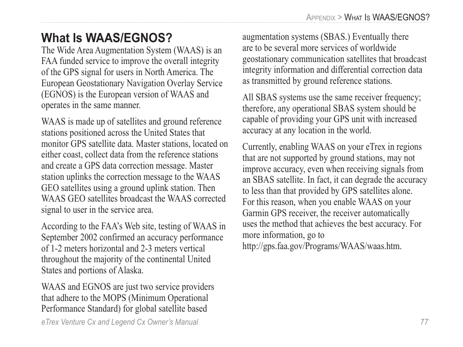 What is waas/egnos | Garmin eTrex Legend Cx User Manual | Page 87 / 96