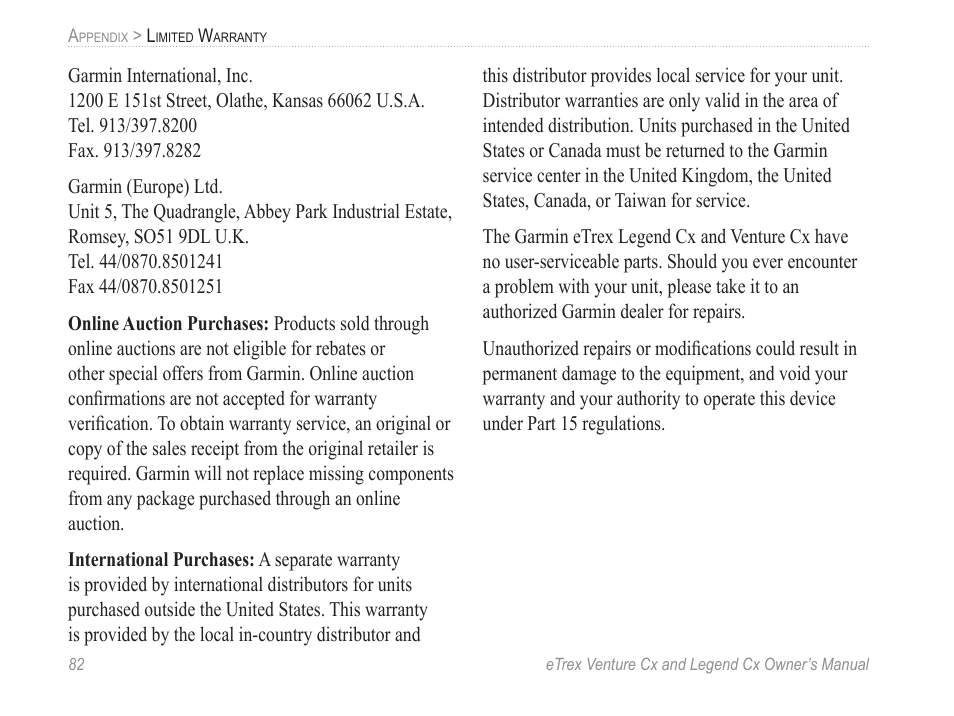 Garmin eTrex Legend Cx User Manual | Page 92 / 96