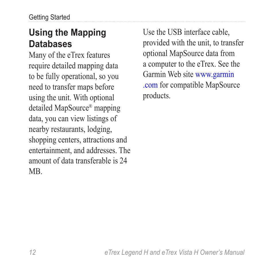 Using the mapping databases | Garmin eTrex Legend H User Manual | Page 14 / 68