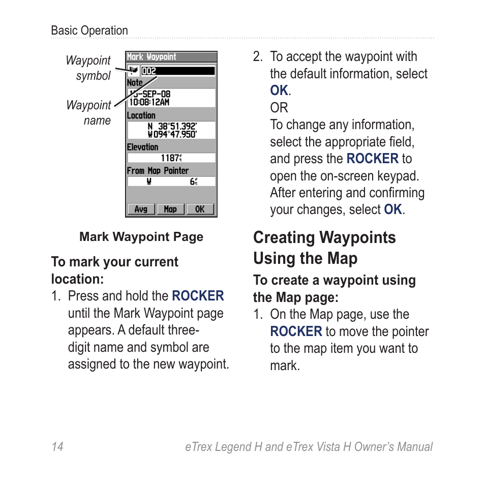 Creating waypoints using the map | Garmin eTrex Legend H User Manual | Page 16 / 68