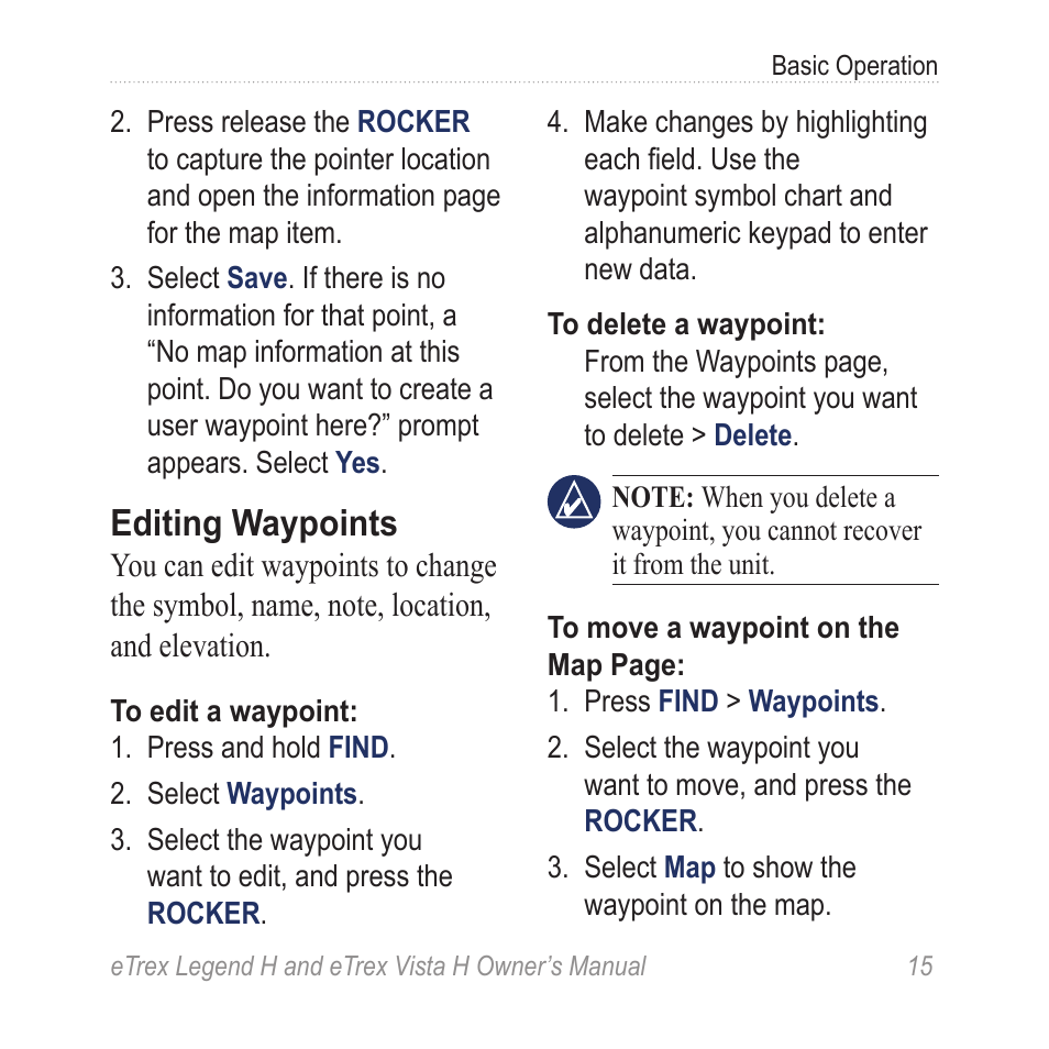 Editing waypoints | Garmin eTrex Legend H User Manual | Page 17 / 68