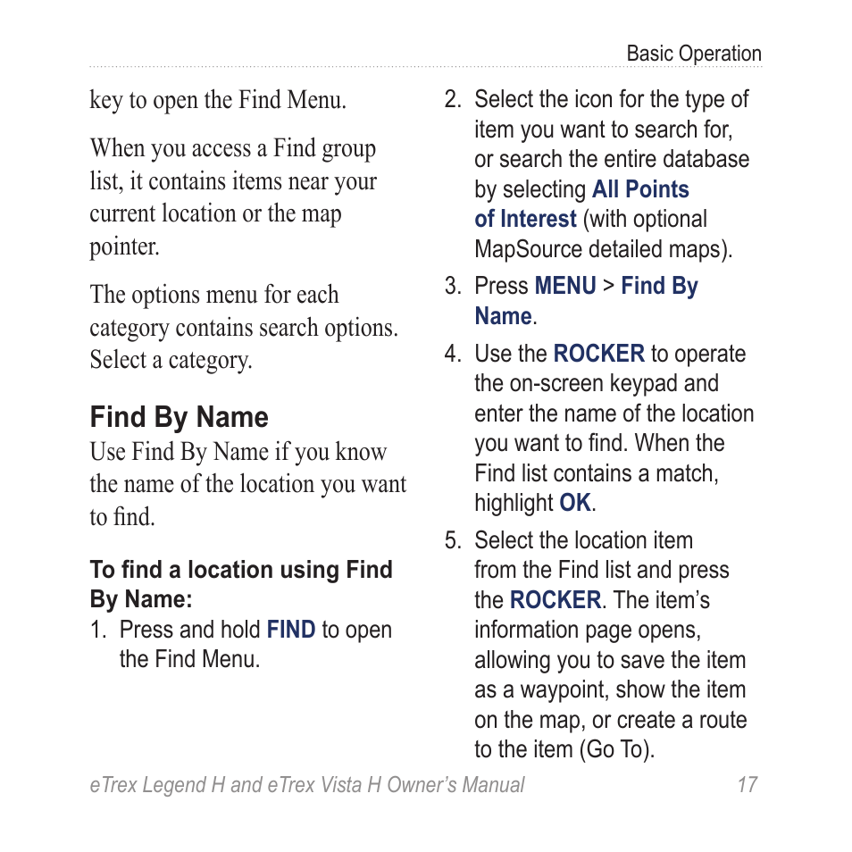 Find by name | Garmin eTrex Legend H User Manual | Page 19 / 68