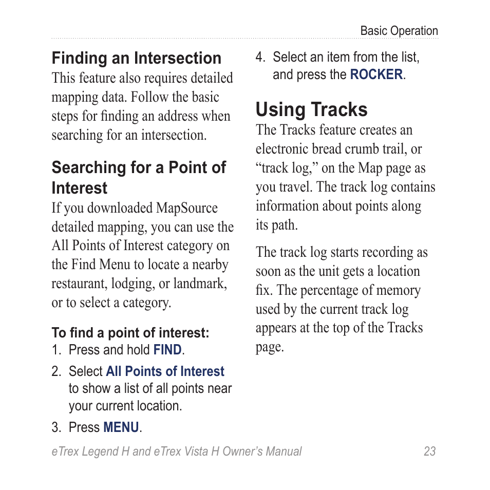 Using tracks, Searching for a point of interest | Garmin eTrex Legend H User Manual | Page 25 / 68