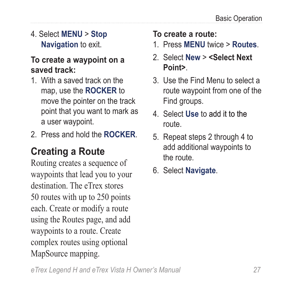 Creating a route | Garmin eTrex Legend H User Manual | Page 29 / 68