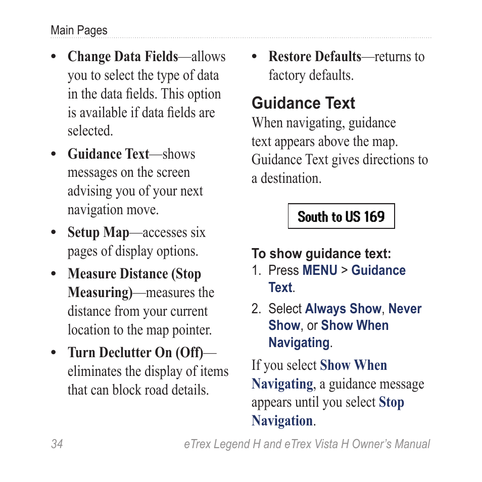 Guidance text | Garmin eTrex Legend H User Manual | Page 36 / 68