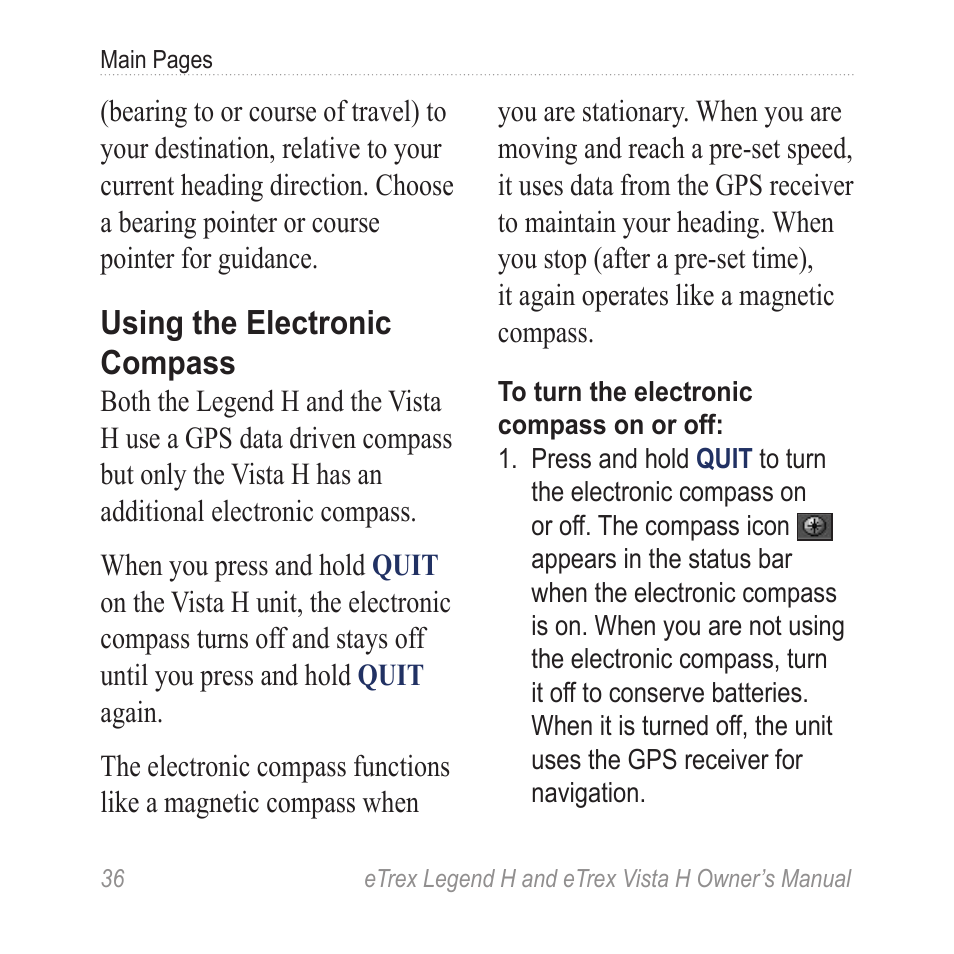 Using the electronic compass | Garmin eTrex Legend H User Manual | Page 38 / 68