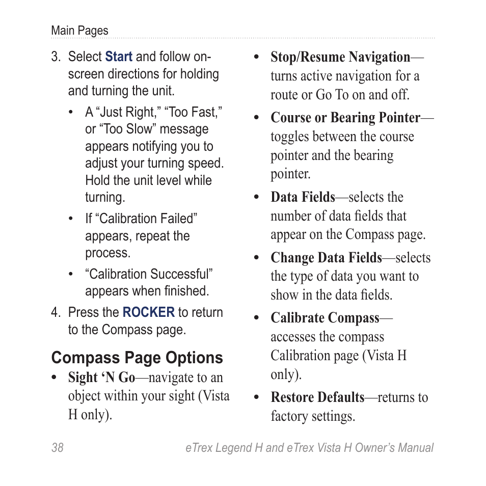 Compass page options | Garmin eTrex Legend H User Manual | Page 40 / 68