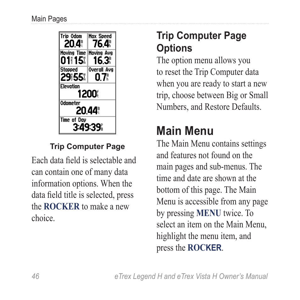 Main menu | Garmin eTrex Legend H User Manual | Page 48 / 68