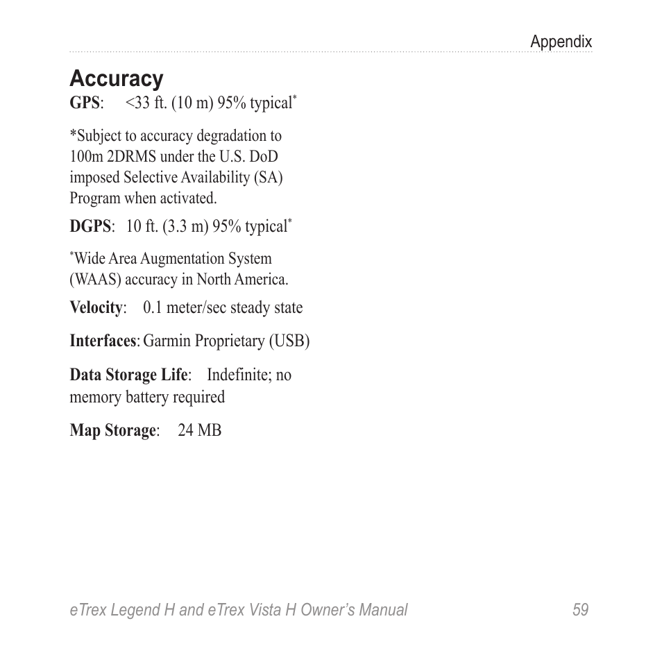 Accuracy | Garmin eTrex Legend H User Manual | Page 61 / 68