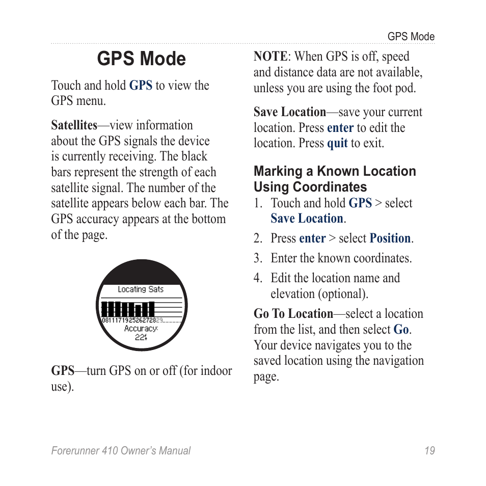 Gps mode | Garmin Forerunner 410 User Manual | Page 25 / 52