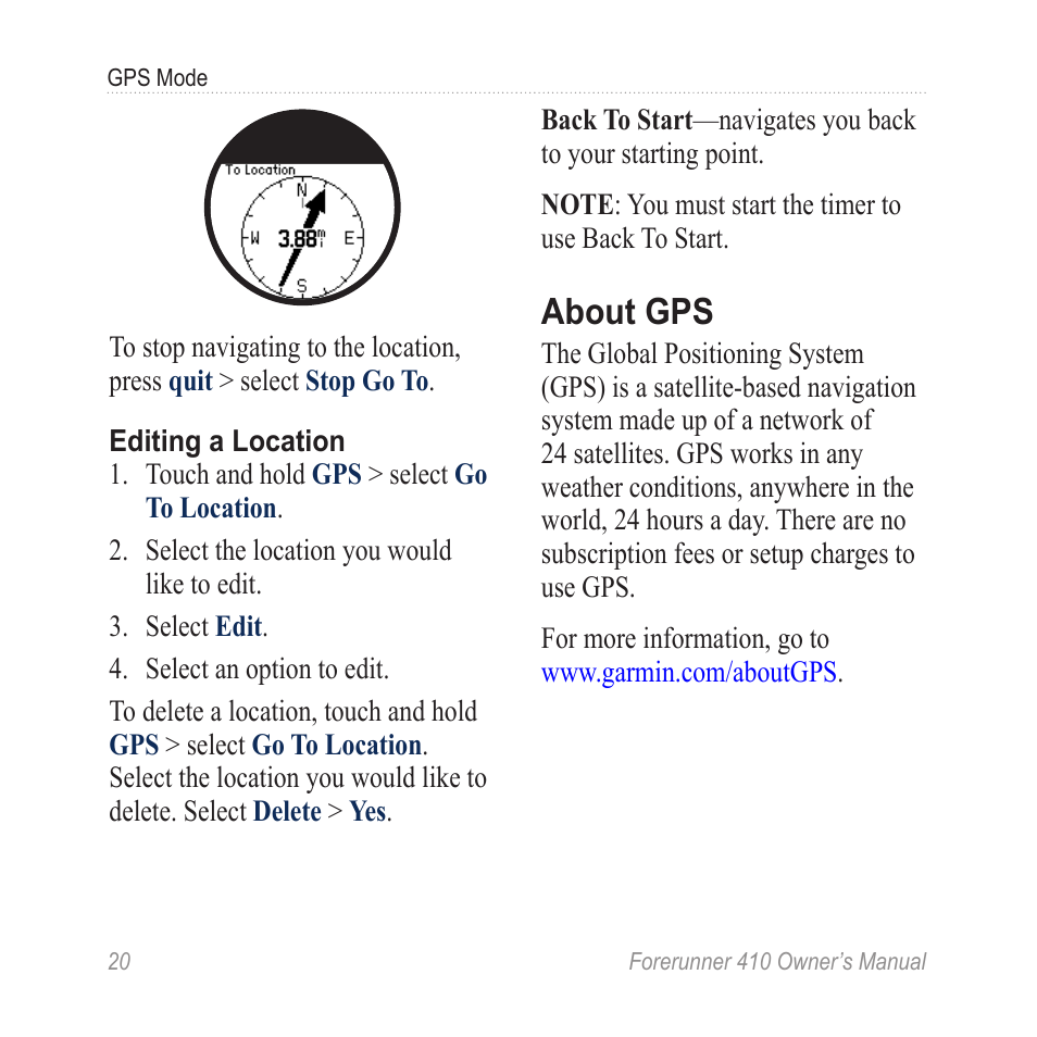 About gps | Garmin Forerunner 410 User Manual | Page 26 / 52