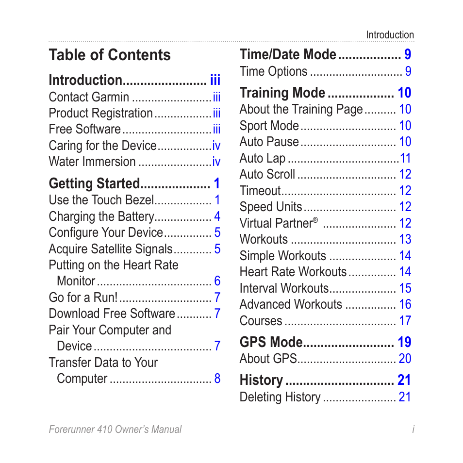 Garmin Forerunner 410 User Manual | Page 3 / 52