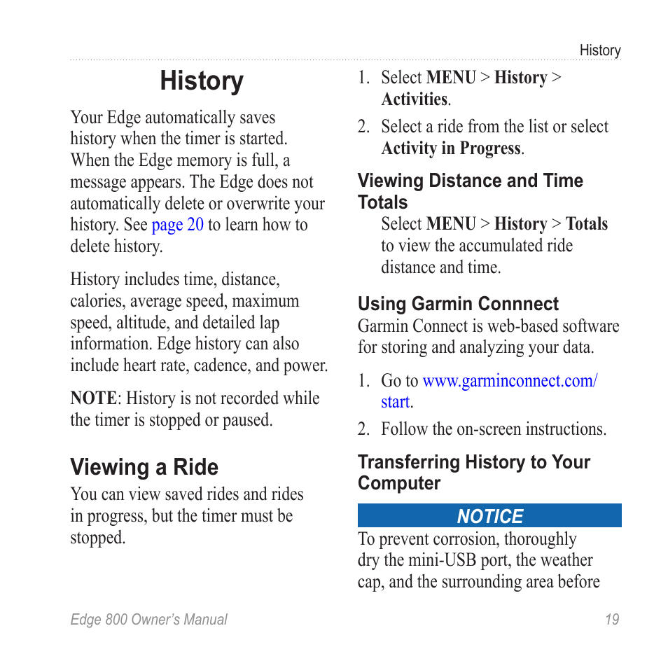 History, Viewing a ride | Garmin Edge 800 User Manual | Page 23 / 60