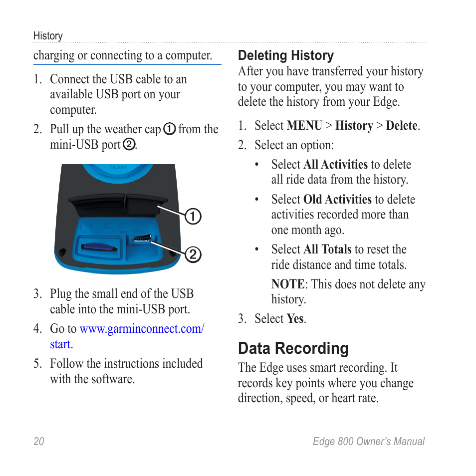 Data recording | Garmin Edge 800 User Manual | Page 24 / 60