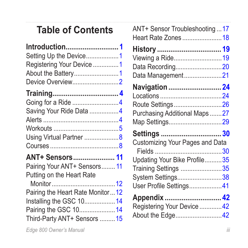 Garmin Edge 800 User Manual | Page 3 / 60