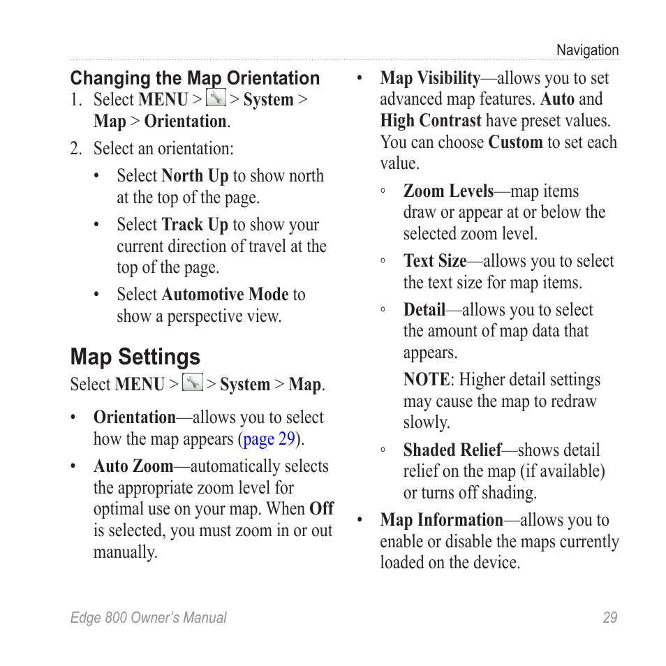 Map settings | Garmin Edge 800 User Manual | Page 33 / 60