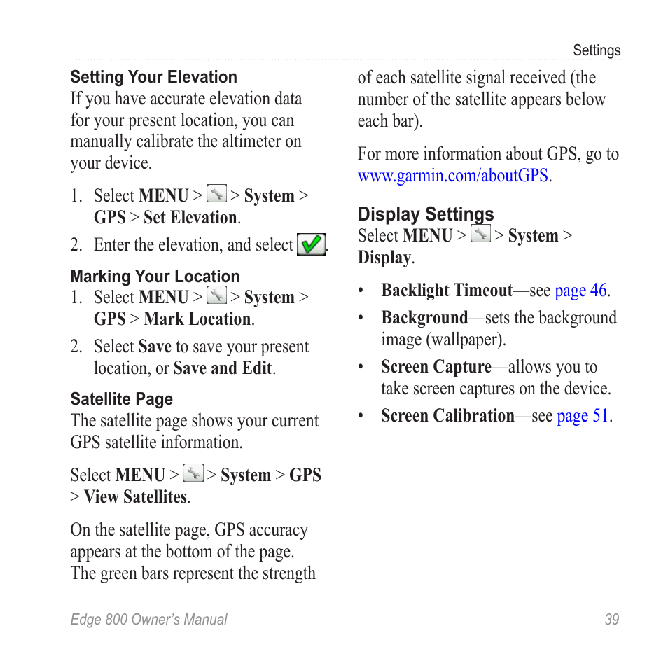 Display settings | Garmin Edge 800 User Manual | Page 43 / 60