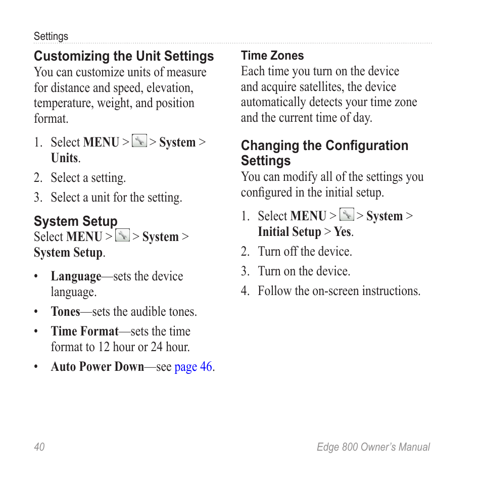 Unit settings | Garmin Edge 800 User Manual | Page 44 / 60