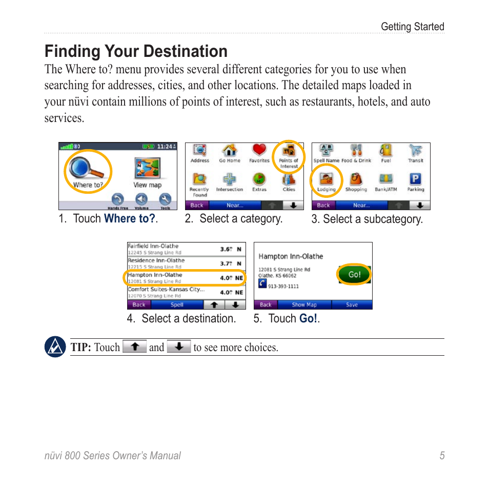 Finding your destination | Garmin nuvi 800 User Manual | Page 11 / 76