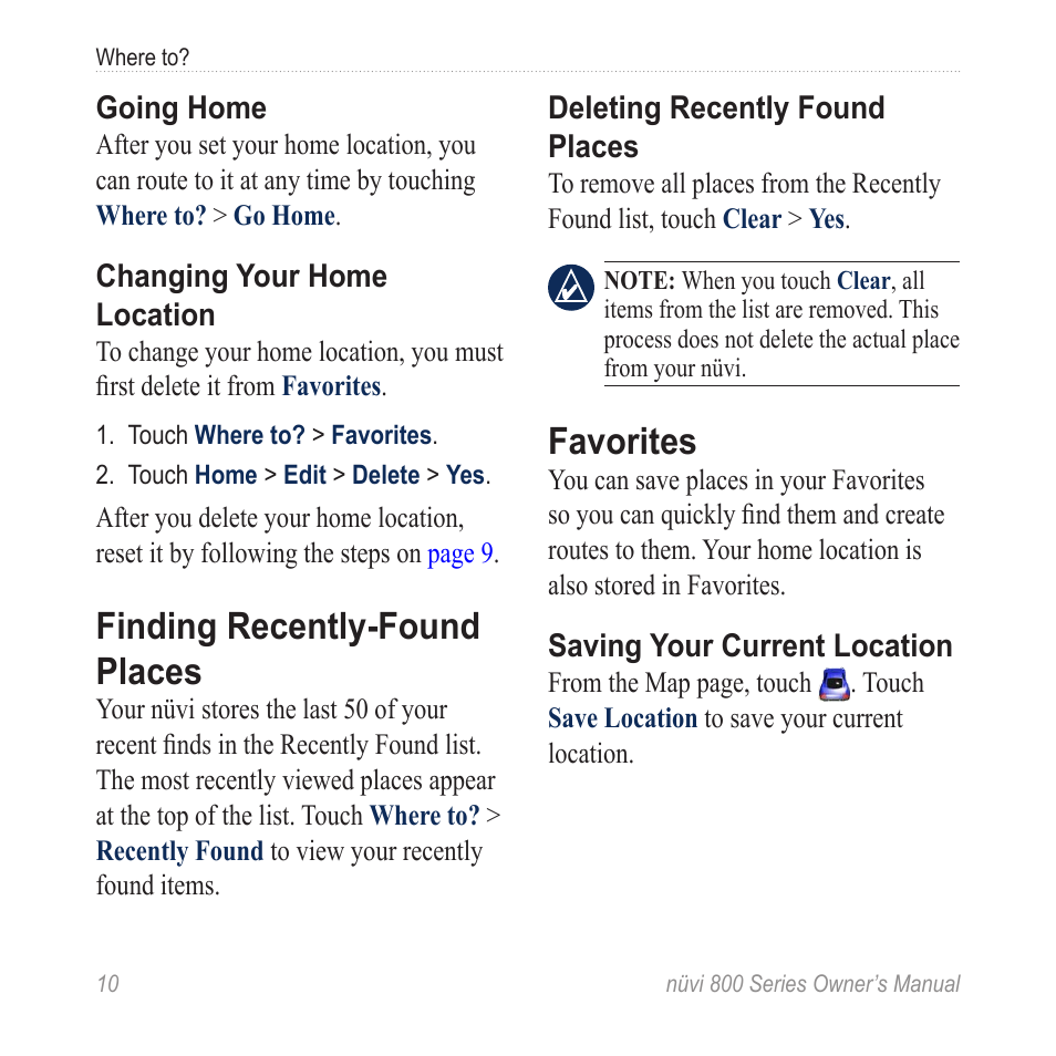 Finding recently-found places, Favorites | Garmin nuvi 800 User Manual | Page 16 / 76