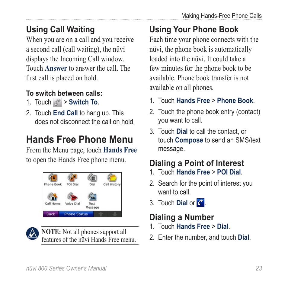 Hands free phone menu | Garmin nuvi 800 User Manual | Page 29 / 76