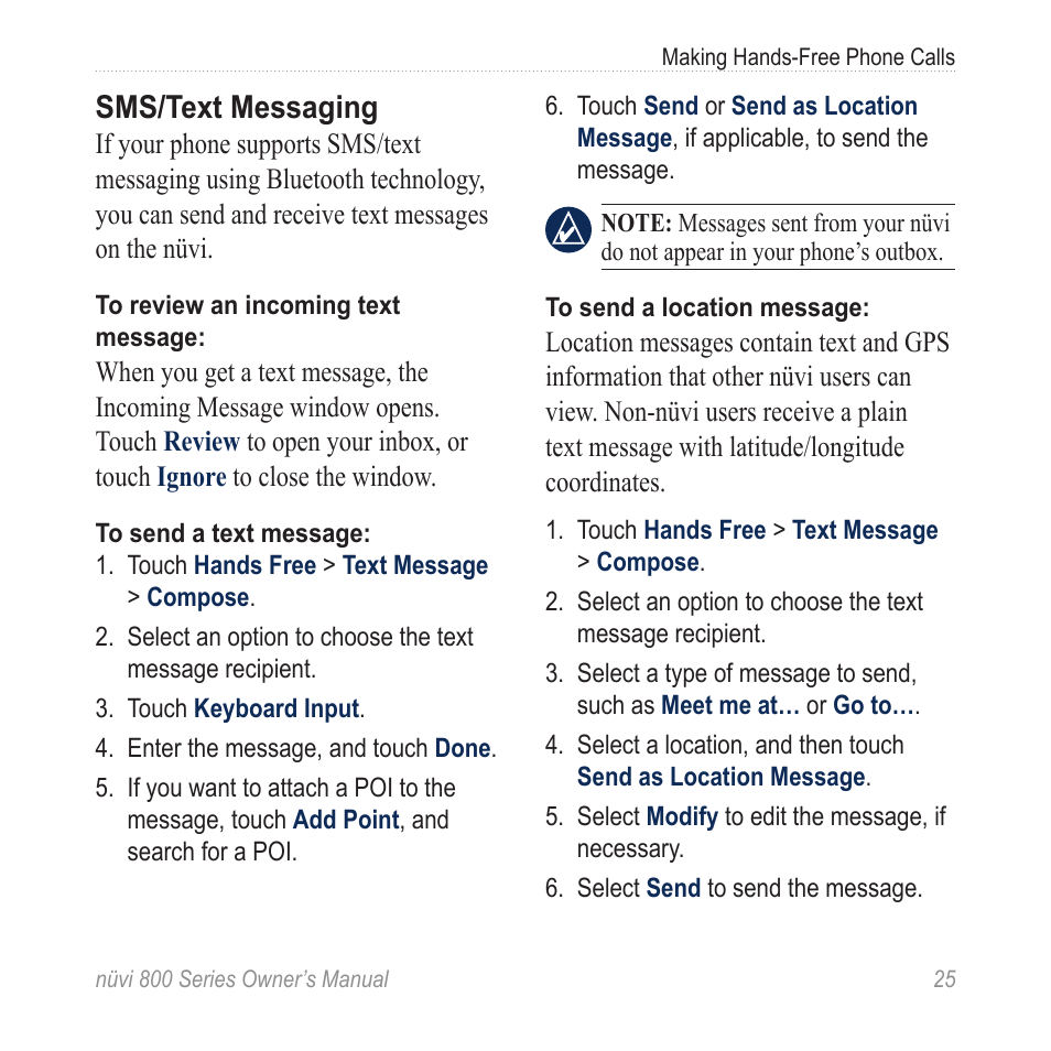 Sms/text messaging | Garmin nuvi 800 User Manual | Page 31 / 76