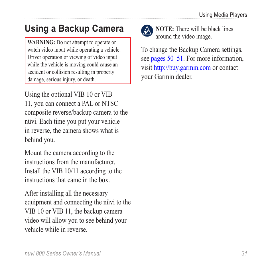 Using a backup camera | Garmin nuvi 800 User Manual | Page 37 / 76