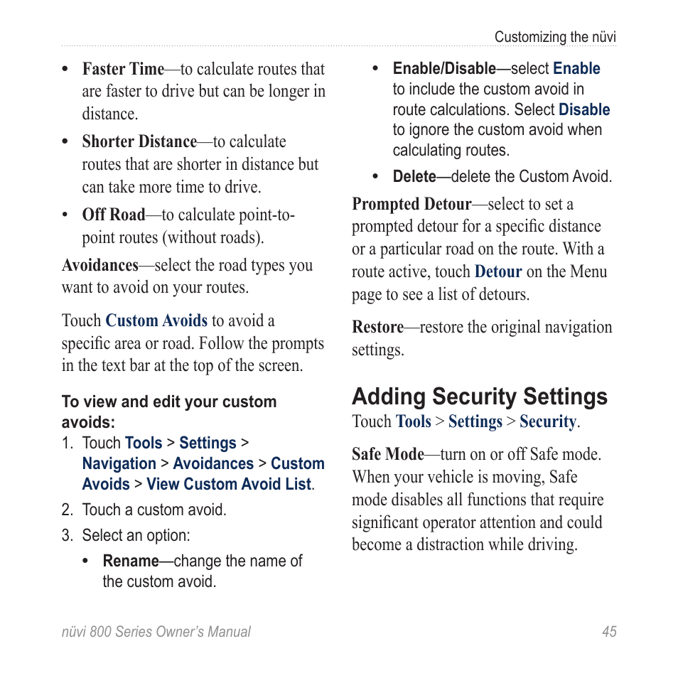 Adding security settings | Garmin nuvi 800 User Manual | Page 51 / 76