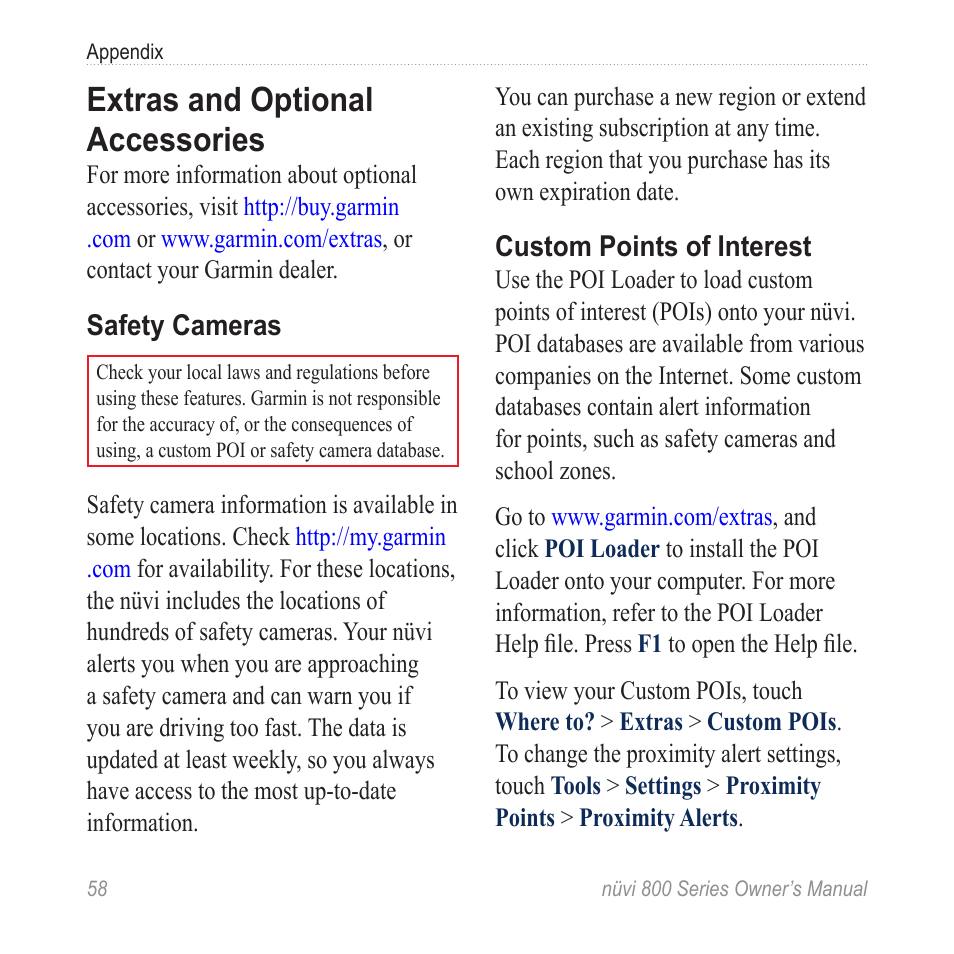 Extras and optional accessories | Garmin nuvi 800 User Manual | Page 64 / 76