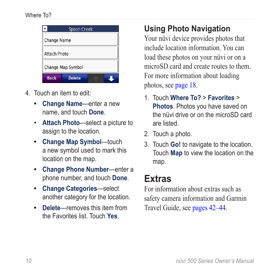 Extras, Using photo navigation | Garmin nuvi 500 User Manual | Page 16 / 58